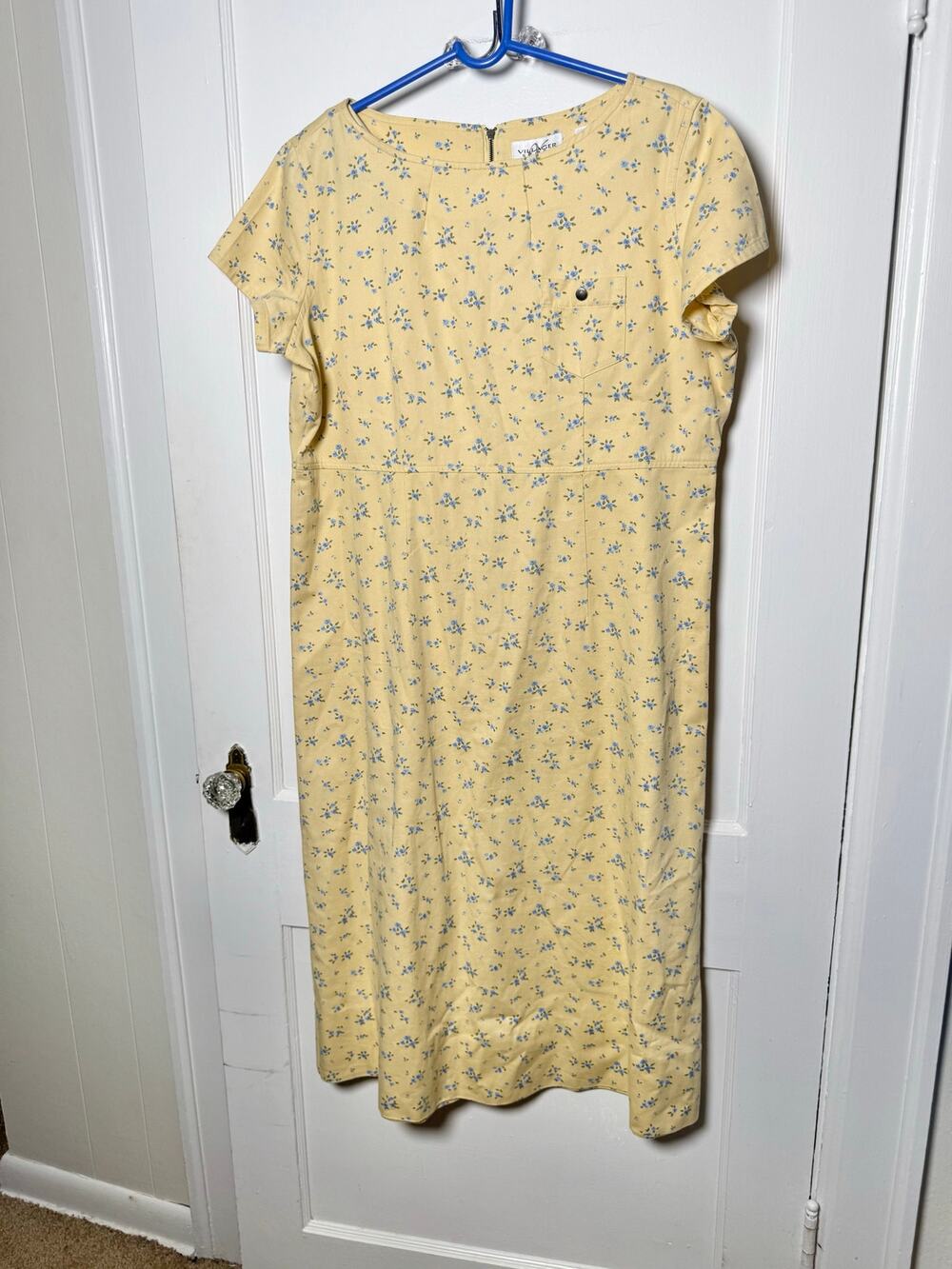 Villager Liz Claiborne Floral Dress Size 14 Yellow Cottagecore Prairie 90s VTG